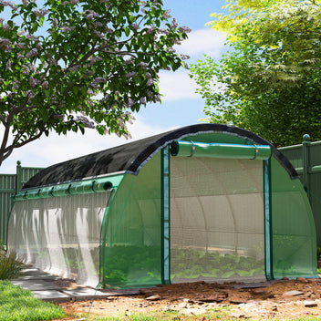 Iso tunnelikasvihuone varjostusverkolla ja rullattavilla sivuilla, 6 x 3 x 2 m, vihreä