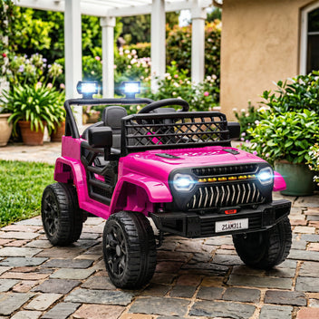 Lasten sähköauto 12V kahdella moottorilla, 2,4 GHz kaukosäädin, LED ja musiikki, 3–8 v, pinkki