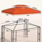 Varakatto 3 x 4 m paviljonkiin, kaksoiskatto, ruosteenpunainen