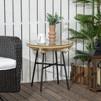 Boho-tyylinen rottinkinen sivupöytä lasikannella, Ø50 cm, beige