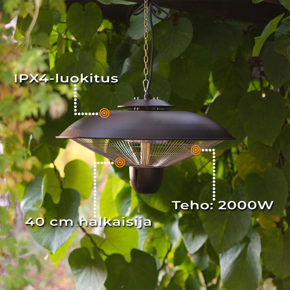 FORNORTH TERASSILÄMMITIN CEILING HEATER DELUXE 2000W + ETÄOHJAUS, MUSTA