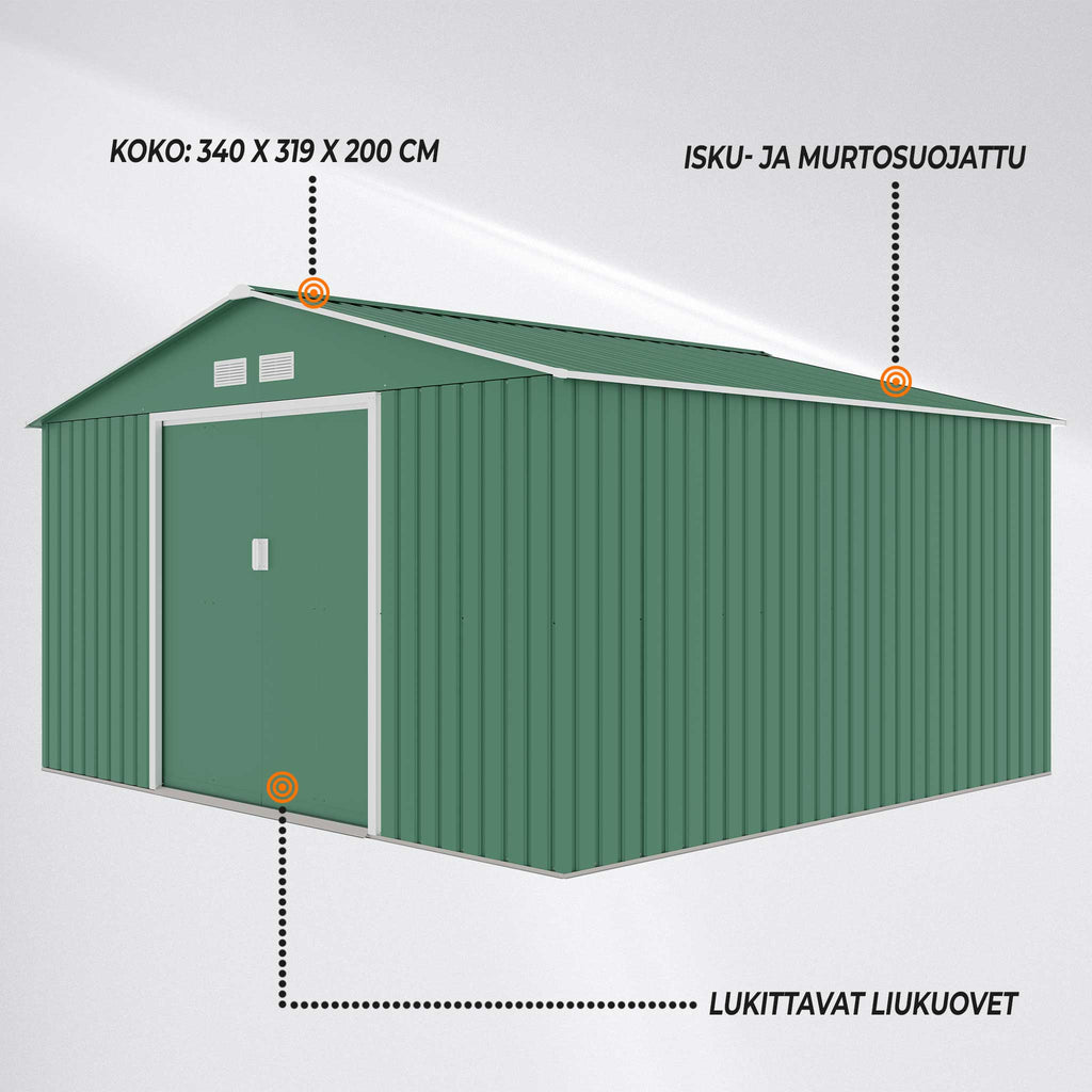 FORNORTH PIHAVARASTO 340x319cm, 10.85m2, green + sokkeli