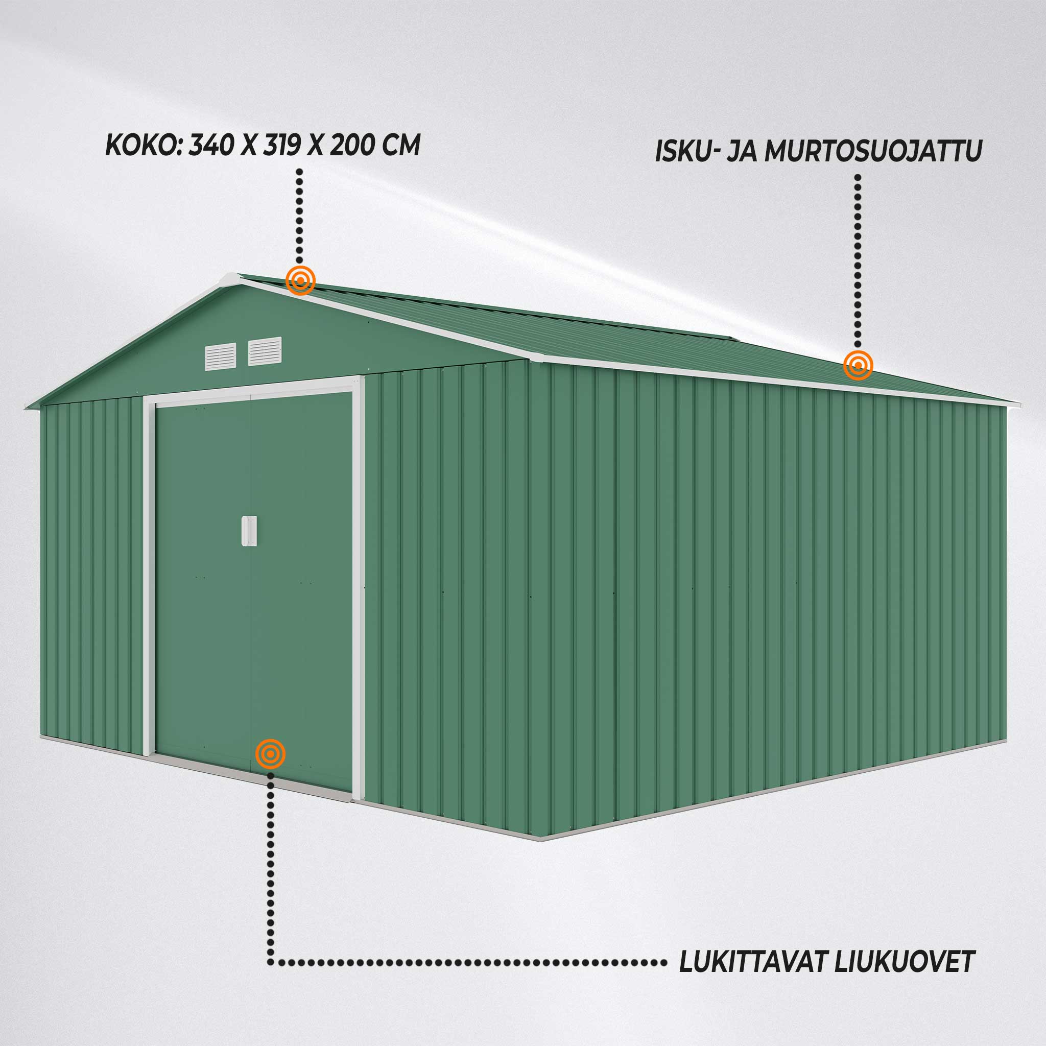 FORNORTH PIHAVARASTO 340x319cm, 10.85m2, green + sokkeli