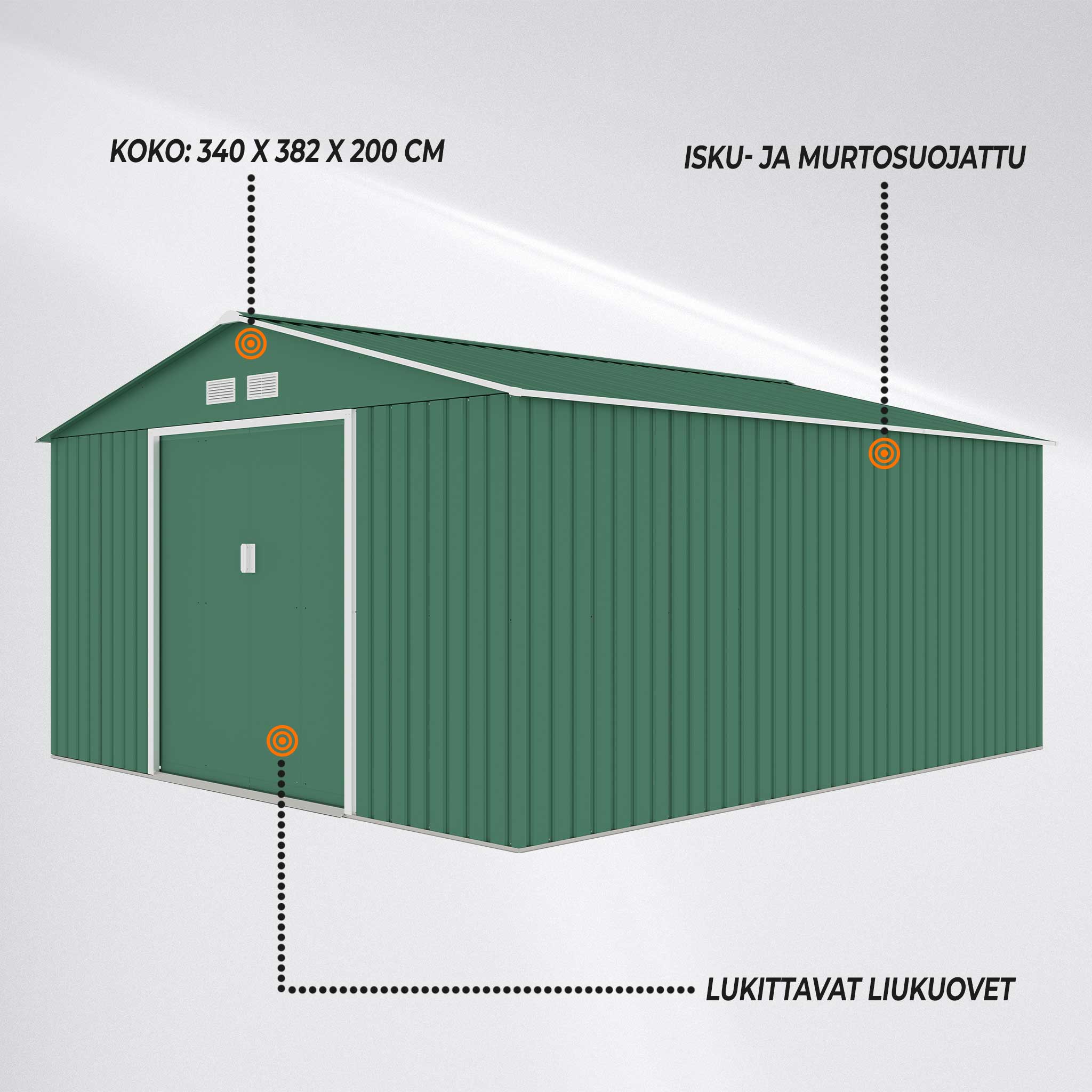 FORNORTH PIHAVARASTO 340x382cm, 12.99m2, green + sokkeli