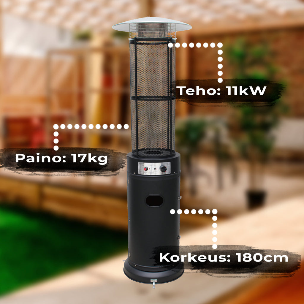 FORNORTH TERASSILÄMMITIN ROUND TUBE 11KW KAASUKÄYTTÖINEN, MUSTA