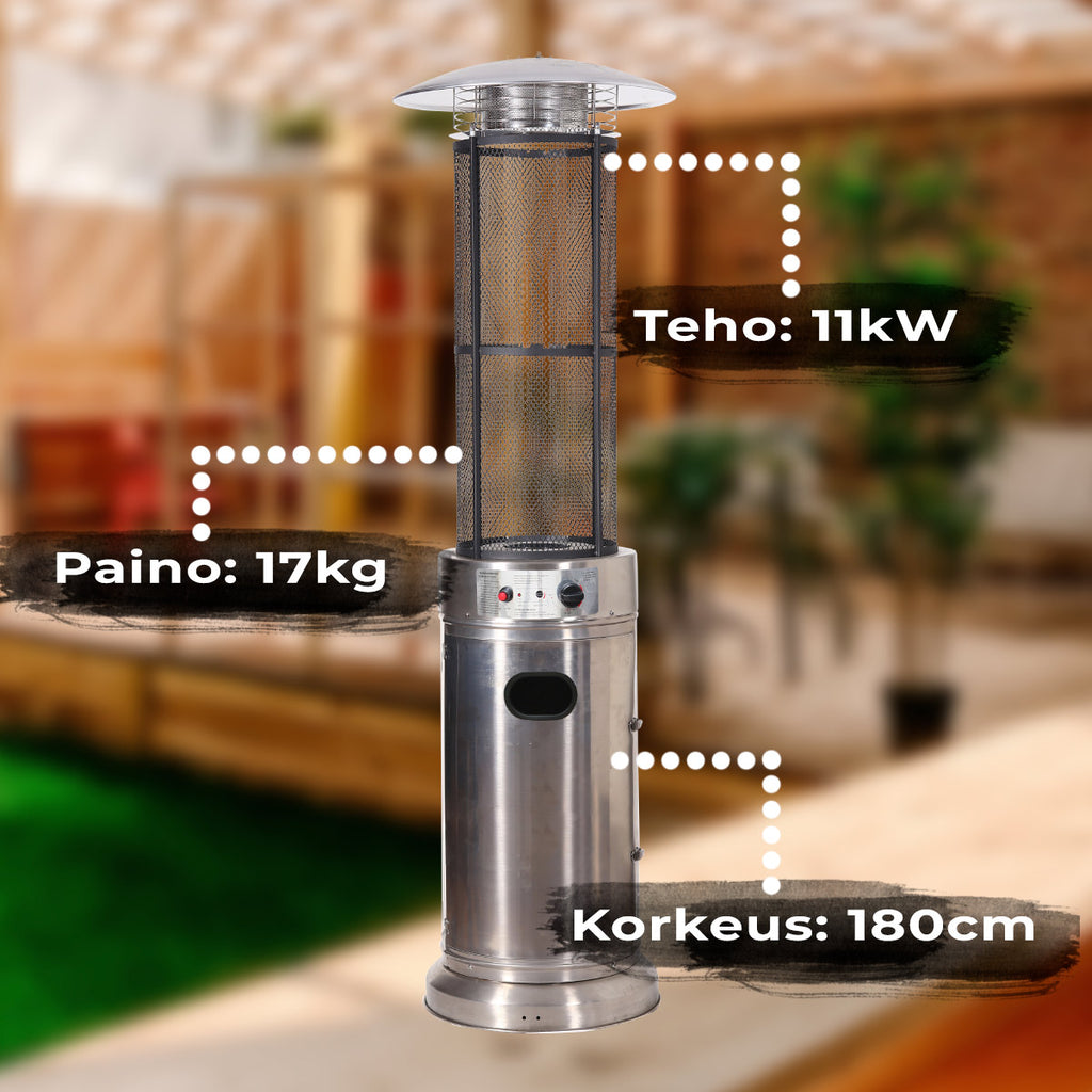 FORNORTH TERASSILÄMMITIN ROUND TUBE 11KW KAASUKÄYTTÖINEN, ROSTERI