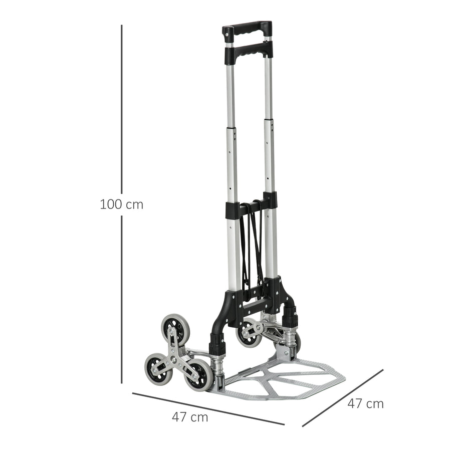 Kokoontaitettava porraskiipijä kuudella pyörällä ja kiinnityshihnalla, alumiini, 70 kg, hopea/musta