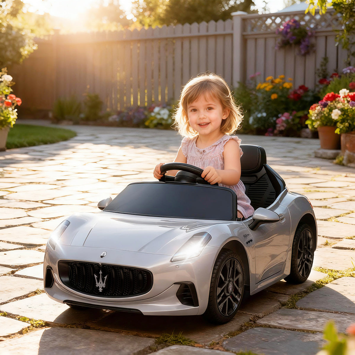 Lasten sähköauto Maserati GranTurismo Folgore 12V, kaukosäädin, LED-valot, 3–5 v, harmaa