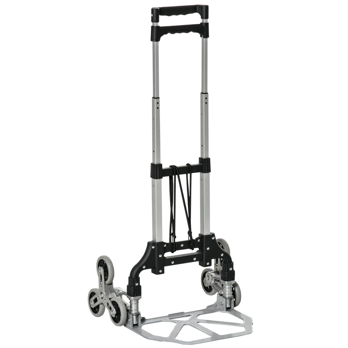 Kokoontaitettava porraskiipijä kuudella pyörällä ja kiinnityshihnalla, alumiini, 70 kg, hopea/musta