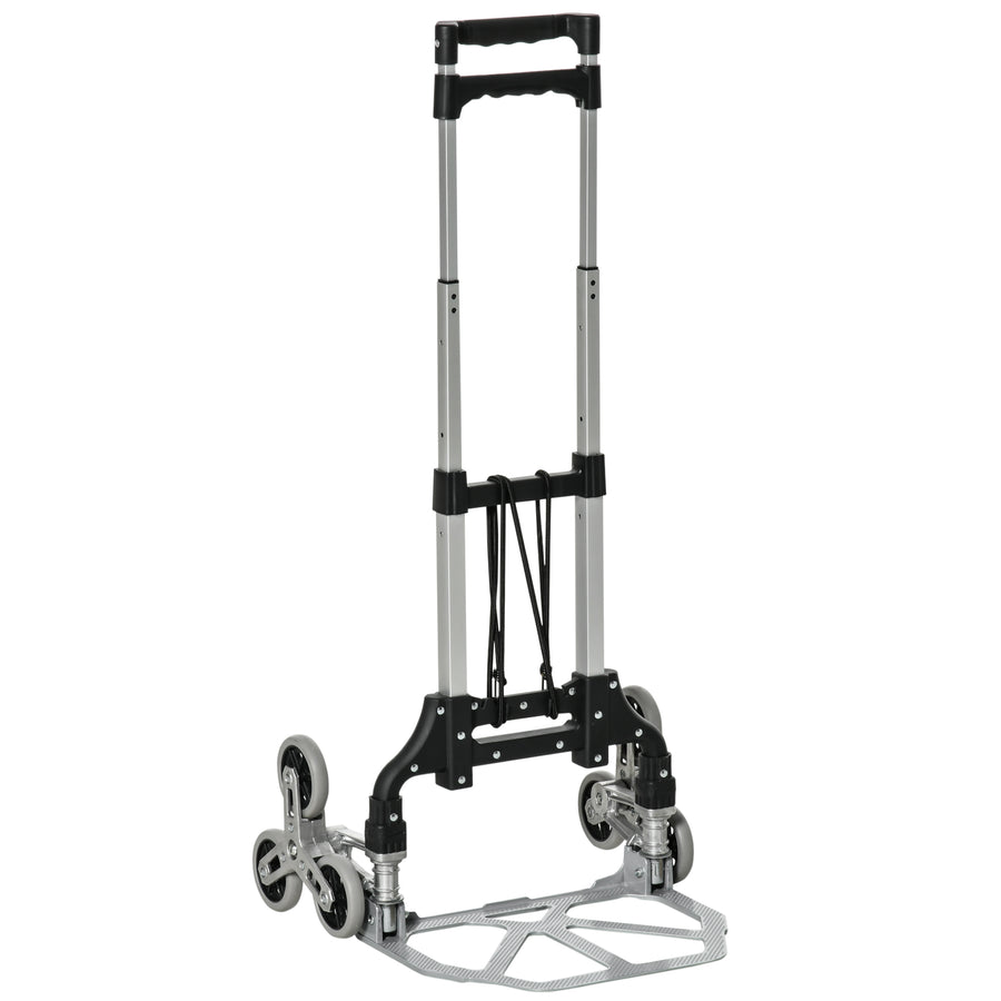 Kokoontaitettava porraskiipijä kuudella pyörällä ja kiinnityshihnalla, alumiini, 70 kg, hopea/musta