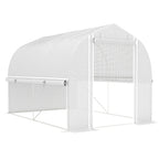 Tunnelikasvihuone rullattavilla sivuilla ja verkko-ovella, 3 x 2 x 2 m, valkoinen