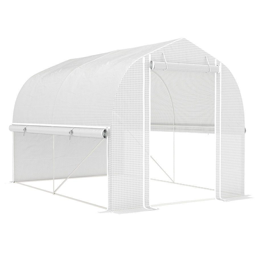 Tunnelikasvihuone rullattavilla sivuilla ja verkko-ovella, 3 x 2 x 2 m, valkoinen