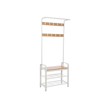 Eteiskaluste, naulakko kenkäpenkillä, 4-in-1-rakenne, 9 irrotettavaa koukkua ja vaatetanko, eteiseen, 34 × 73,6 × 183,5 cm, moderni, tammi ja kerma