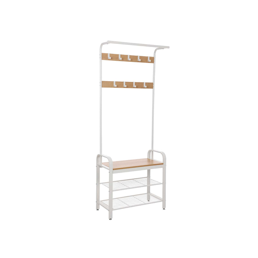Eteiskaluste, naulakko kenkäpenkillä, 4-in-1-rakenne, 9 irrotettavaa koukkua ja vaatetanko, eteiseen, 34 × 73,6 × 183,5 cm, moderni, tammi ja kerma