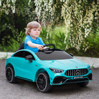 Lasten sähköauto Mercedes-AMG CLA 45, kaukosäädin, jousitus ja LED-valot, 3–6 v, vaaleansininen