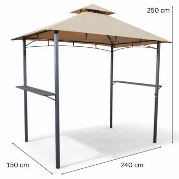 Grilltak 240 x 150 cm – tvåvånings tak, sidohyllor, flasköppnare, beige