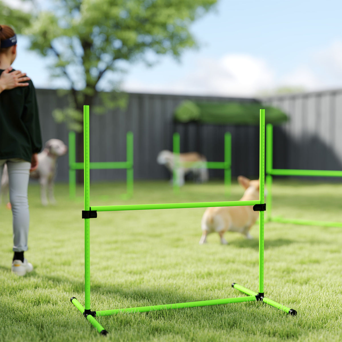 Koiran agility-esteet 4 kpl, korkeus säädettävä, kantolaukku, 99 x 65 x 94 cm, vihreä