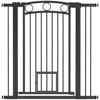 Erittäin korkea koiraportti kissaluukulla, leveys 76–104 cm, korkeus 106 cm, musta