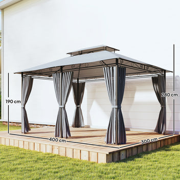 Paviljonki 3 x 4 m verhoilla ja tuuletetulla kaksoiskatolla, tummanharmaa