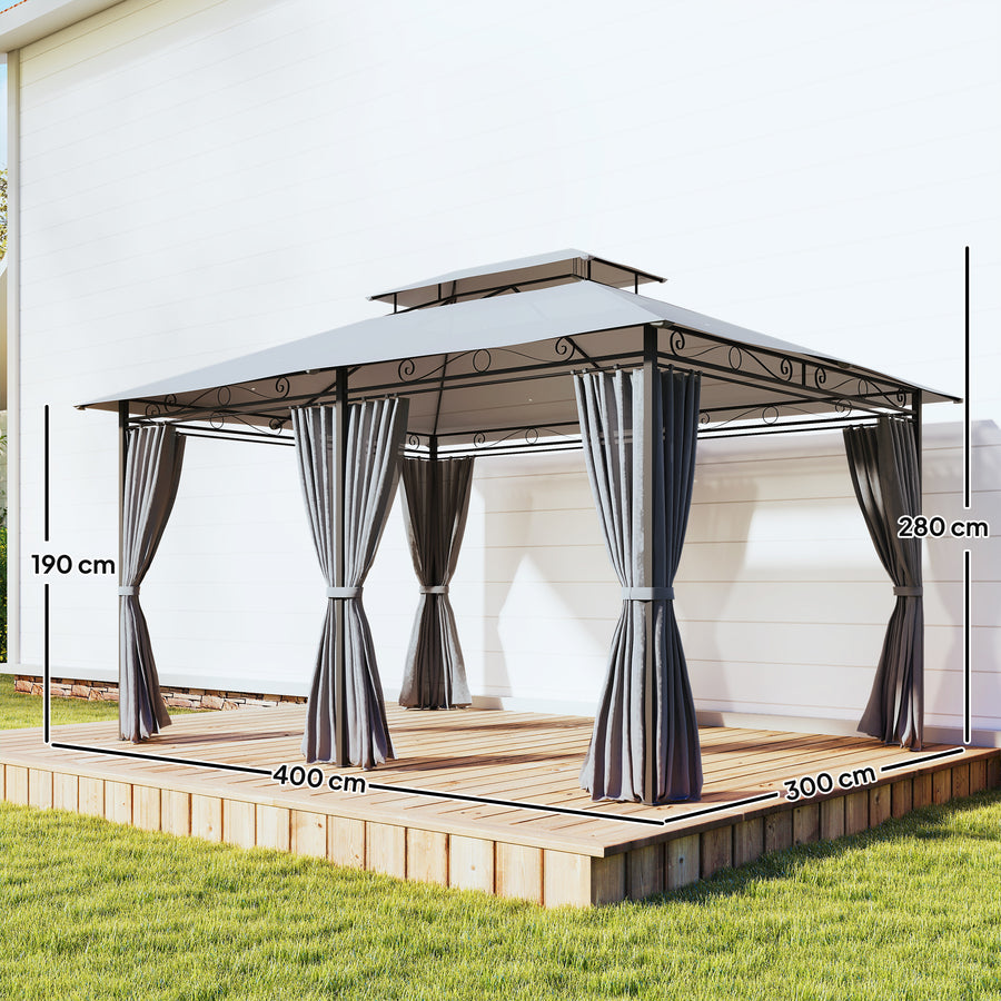 Paviljonki 3 x 4 m verhoilla ja tuuletetulla kaksoiskatolla, tummanharmaa