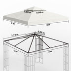 Varakatto 3 x 3 m paviljonkiin, kaksoiskatto, kermanvalkoinen