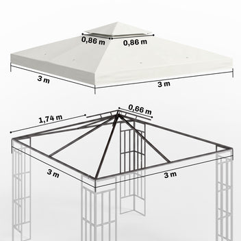 Varakatto 3 x 3 m paviljonkiin, kaksoiskatto, kermanvalkoinen