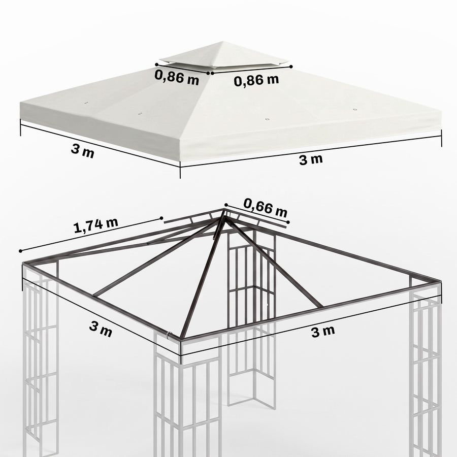 Varakatto 3 x 3 m paviljonkiin, kaksoiskatto, kermanvalkoinen