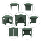 Pop up -paviljonki 2 x 2 m, 4 irrotettavaa sivuseinää ja kantolaukku, tummanvihreä