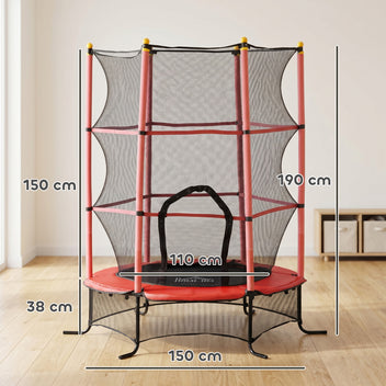 Lasten trampoliini Ø 163 cm turvaverkolla, jouseton, sisälle ja ulos, punainen