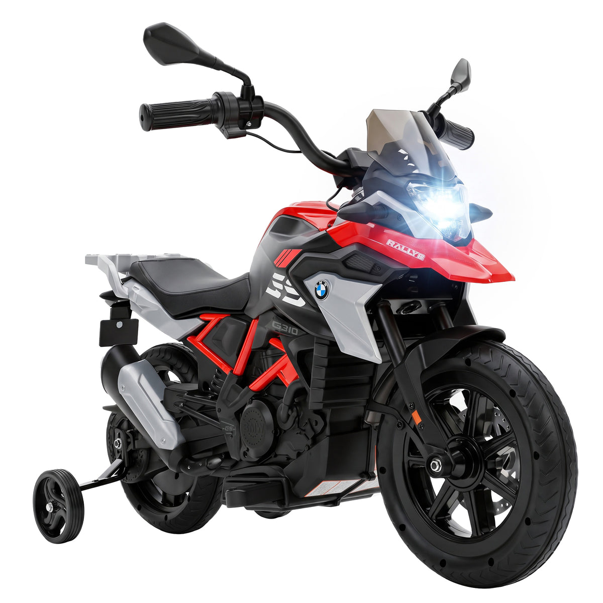 Lasten sähkömoottoripyörä BMW G 310 GS 12V litiumakulla, kahvakaasu, tukipyörät, punainen