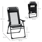 Taittuvat lepotuolit niskatyynyllä, 5-asentoinen selkänoja, 2 kpl, musta