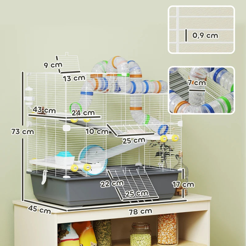 4-tasoinen hamsterin häkki tunnelsysteemillä 78 x 45 x 73 cm
