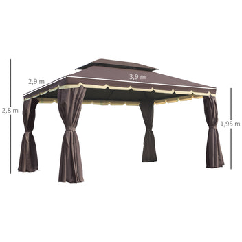 Alumiininen paviljonki 3,9 x 2,9 m sivuseinillä, kahvinruskea/musta