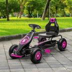 Lasten polkuautokartingauto kumirenkailla, säädettävä istuin, 5–12 v, pinkki/musta