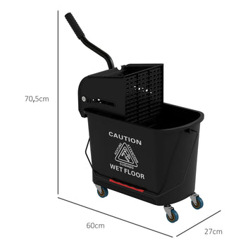 Moppiämpäri 20 l puristimella ja kahvalla, pyörät, muovi, musta