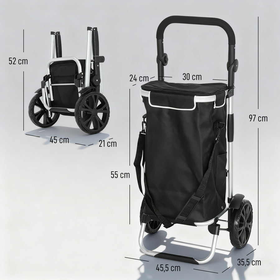 Ostoskärry 3-in-1 kylmälokerolla, 40 l irrotettava kassi, kokoontaitettava, 25 kg, musta