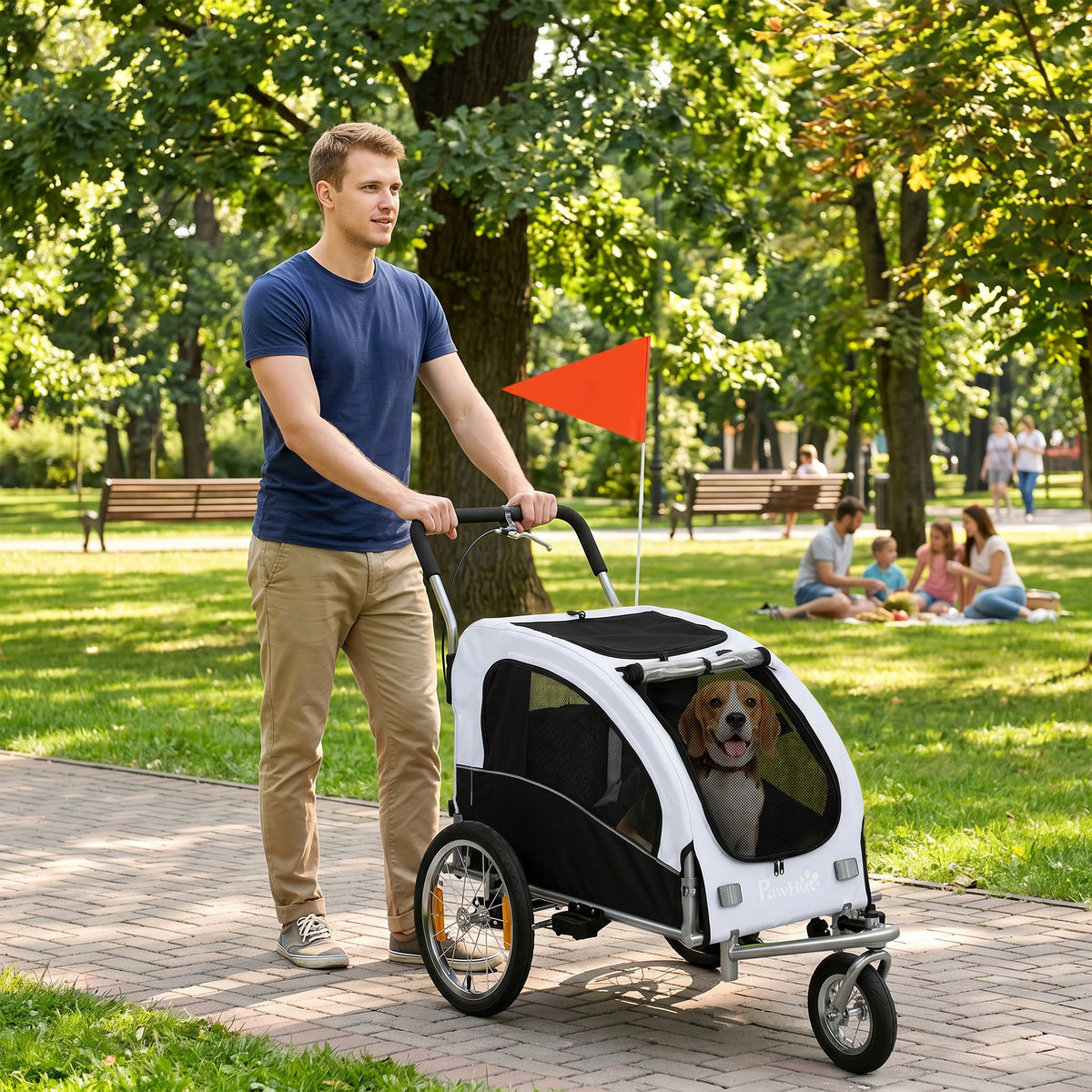 Koiran pyöräkärry ja rattaat 2-in-1, kokoontaitettava, 20 kg asti, valkoinen