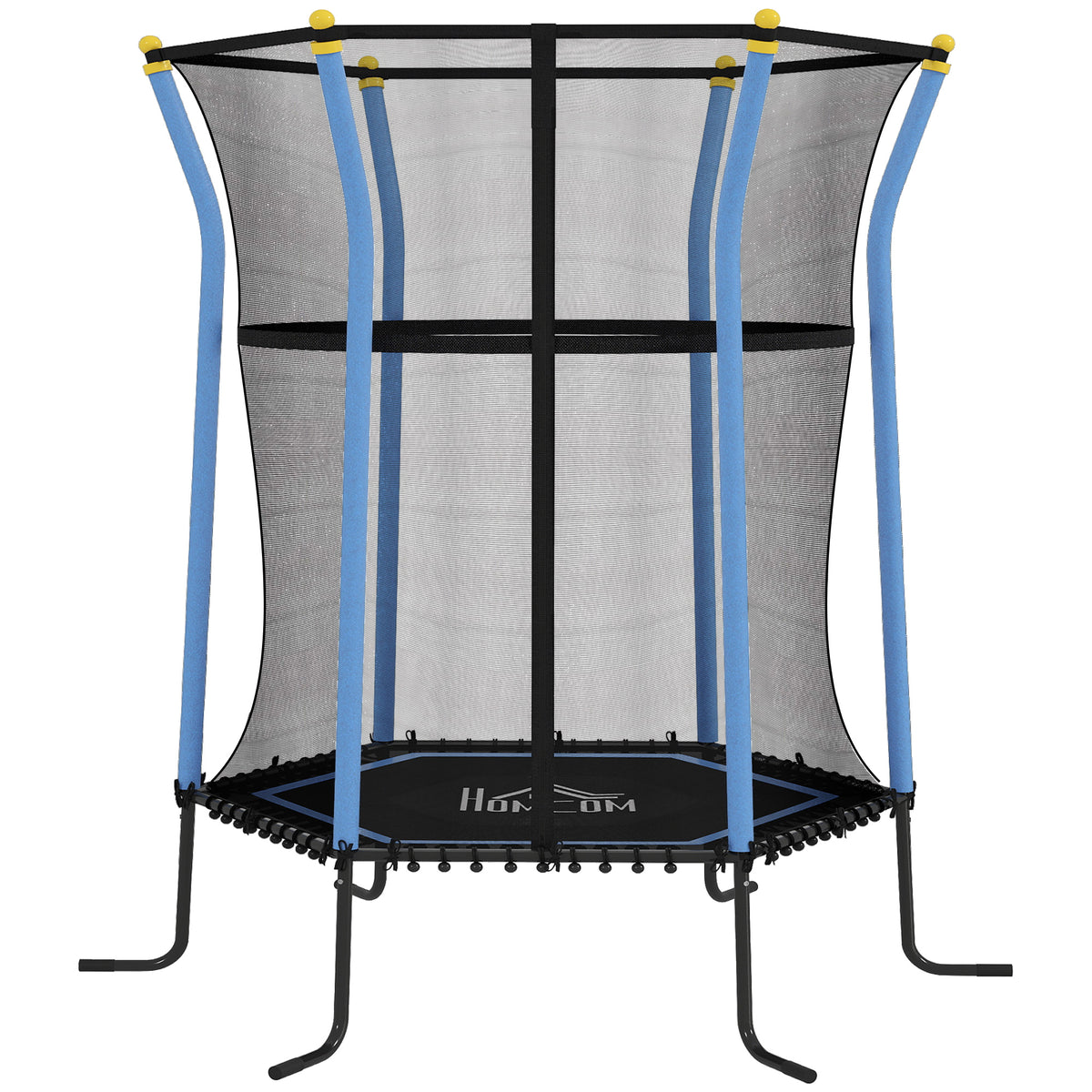 Lasten trampoliini 122 x 111 cm turvaverkolla, jouseton, pehmustettu, musta/sininen