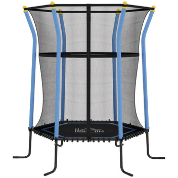 Lasten trampoliini 122 x 111 cm turvaverkolla, jouseton, pehmustettu, musta/sininen