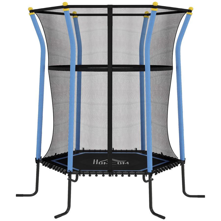 Lasten trampoliini 122 x 111 cm turvaverkolla, jouseton, pehmustettu, musta/sininen