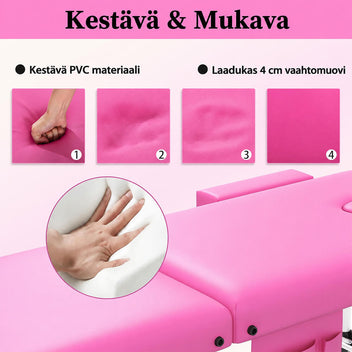 Hierontapöytä Premium 3-vyöhykkeinen 195 × 70 cm, pinkki