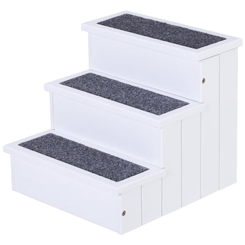 Lemmikin portaat säilytystilalla, 3 askelmaa, kuusi ja huopa, 30 kg asti, korkeus 38 cm, valkoinen