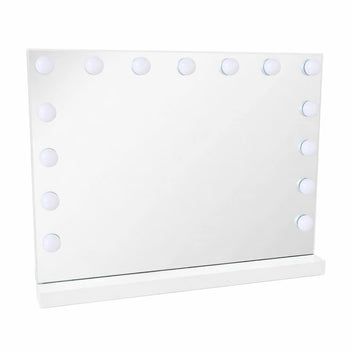 Hollywood-meikkipöytä 91 x 35 x 76 – LED-peili, leveä laatikko, valkoinen