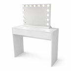 Hollywood-meikkipöytä 91 x 35 x 76 – LED-peili, leveä laatikko, valkoinen