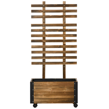 Siirrettävä istutuslaatikko korkealla säleiköllä ja pyörillä, 65 x 31 x 147 cm, hiillostettu