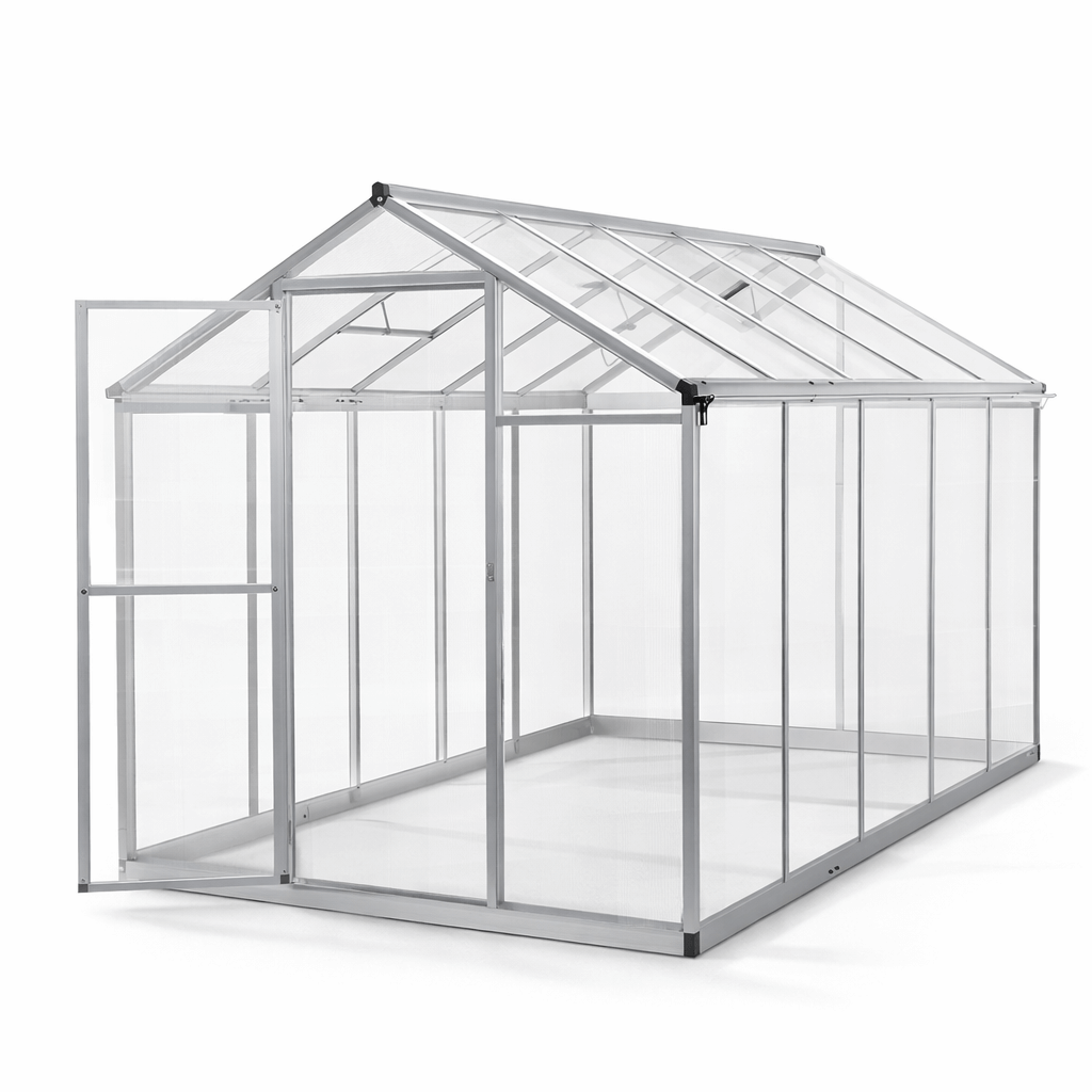 Hybridikasvihuone 5,4 m² – 302 x 190 x 195 cm, polykarbonaattikatto, harmaa