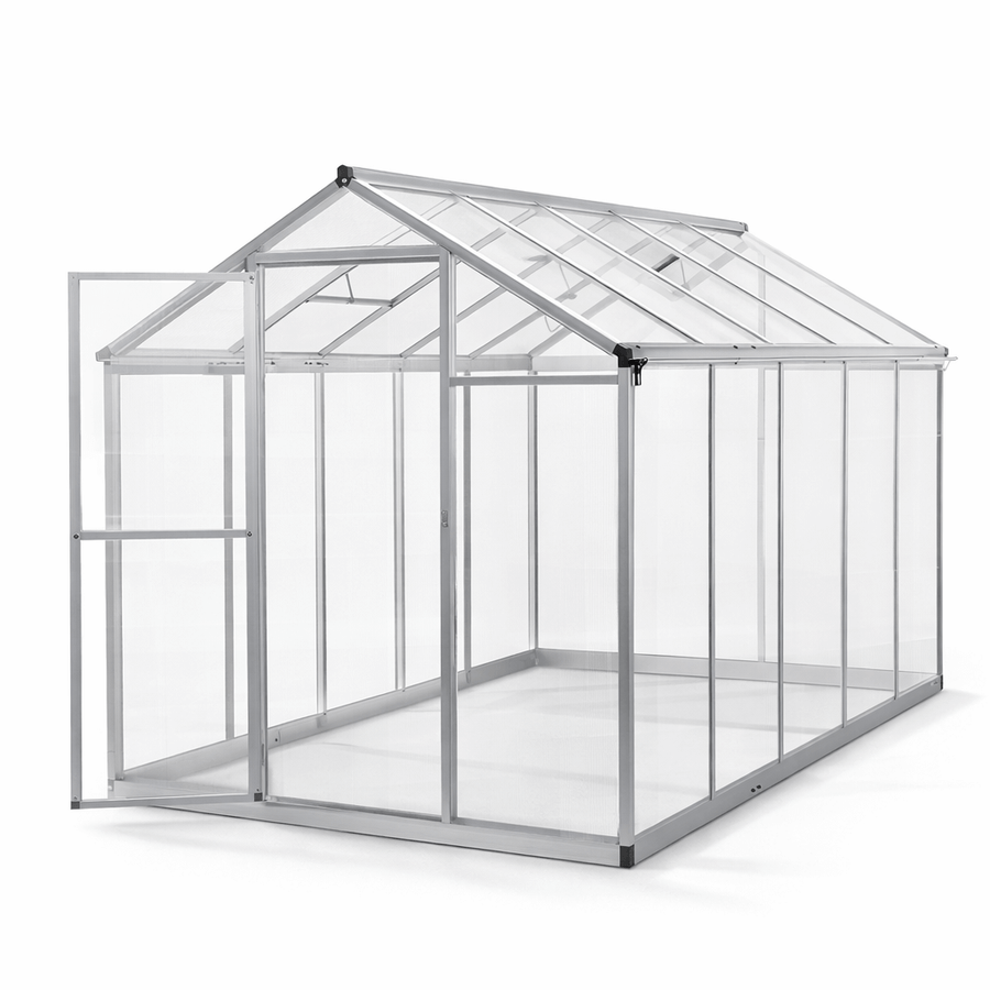 Hybridikasvihuone 5,4 m² – 302 x 190 x 195 cm, polykarbonaattikatto, harmaa