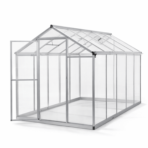 Hybridikasvihuone 5,4 m² – 302 x 190 x 195 cm, polykarbonaattikatto, harmaa