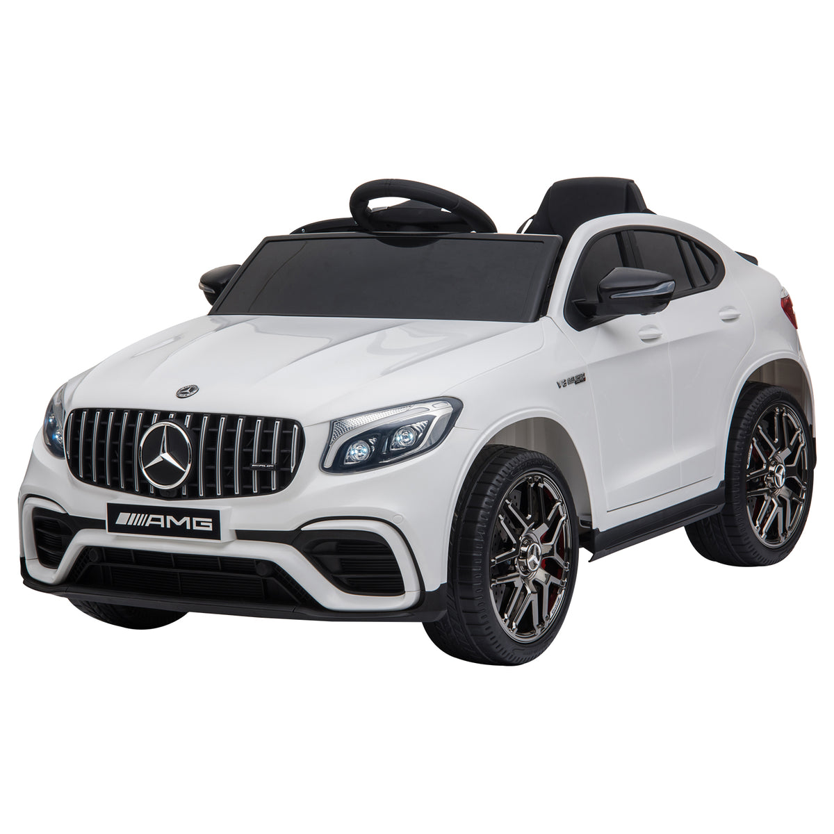 Lasten sähköauto Mercedes-AMG GLC63S Coupé 12V, kaukosäädin, kaksi moottoria, valkoinen
