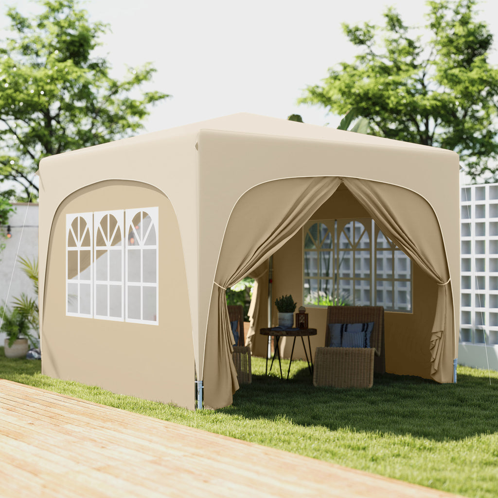 3 x 3 m pop-up paviljonki sivuseinillä, UPF 50+ -aurinkosuoja ja säädettävä korkeus